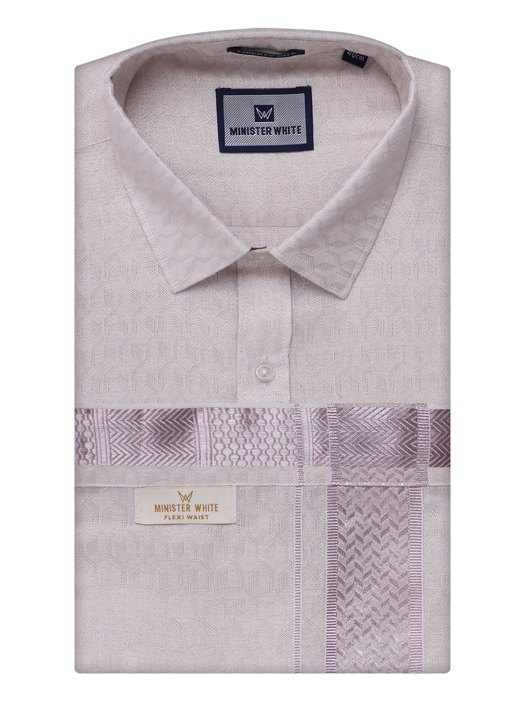 Mens Light Rose Colour Jacquard Shirt with Matching Flexi Dhoti Combo Zeebra by Minister White
