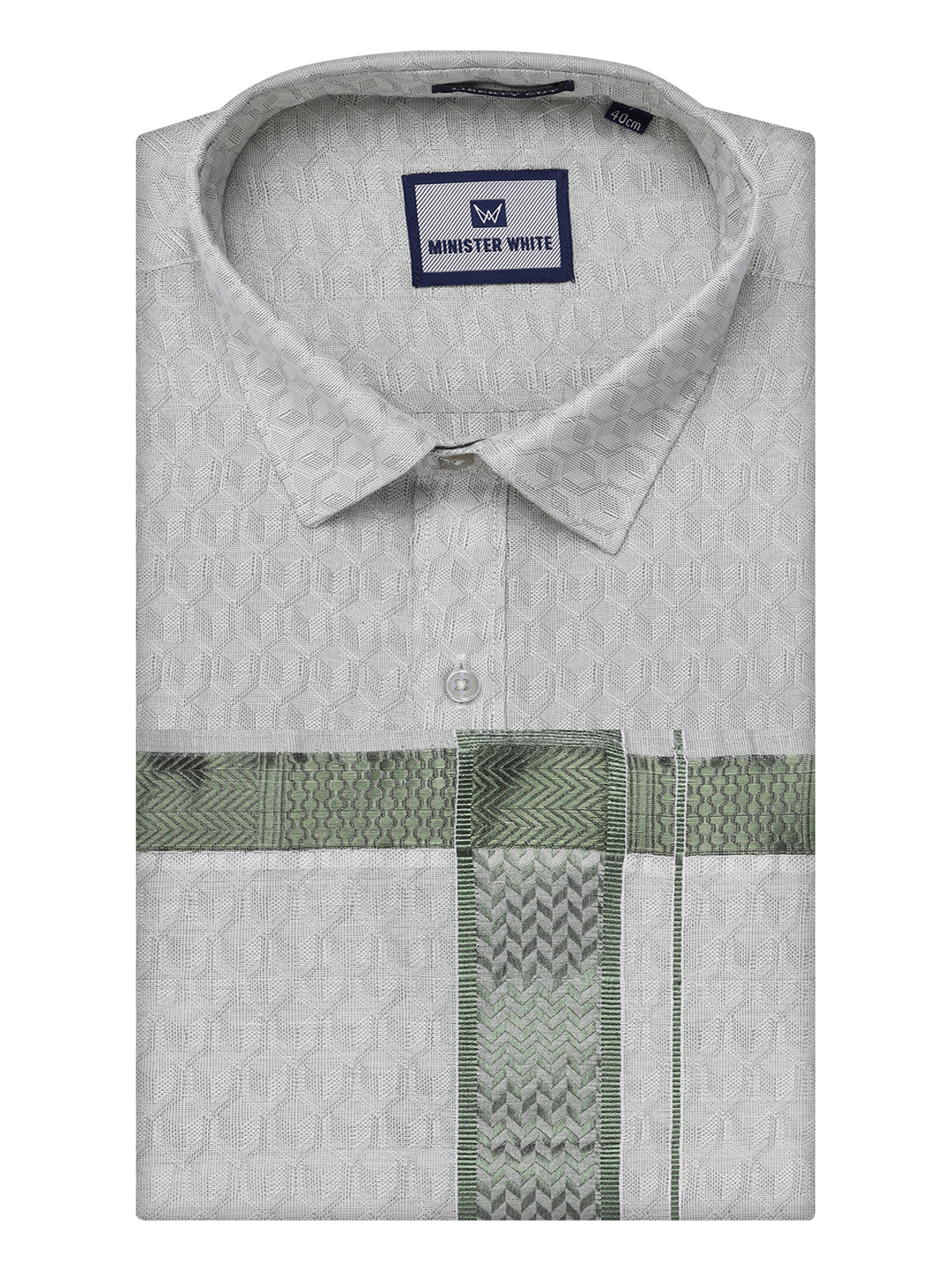 Mens Olive Green Colour Jacquard Shirt with Matching Dhoti Combo Zeebra by Minister White