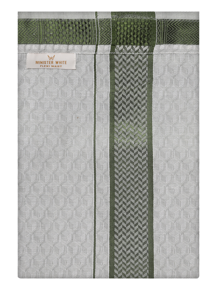 Mens Olive Green Colour Jacquard Flexi Dhoti by Minister White