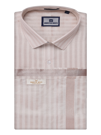 Men's Tissue Stripes Almond Shirt & Jari Border Flexi Dhoti Wedding Combo Finely