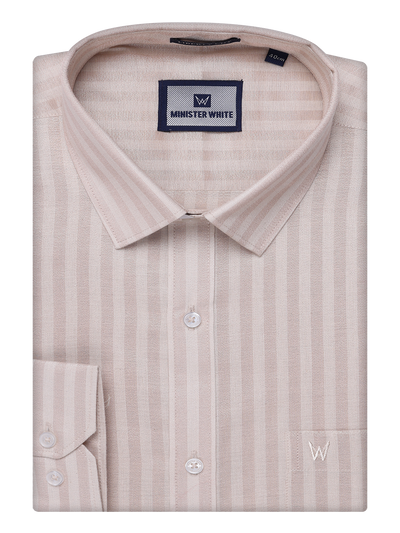 Mens Tissue Stripes Almond Color Shirt by Minister White