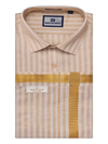 Mens Tissue Stripes Gold Shirt & Jari Border Flexi Dhoti Wedding Combo Finely