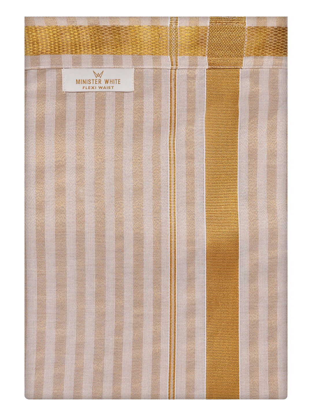 Mens Tissue Stripes Gold Shirt & Jari Border Flexi Dhoti Wedding Combo Finely