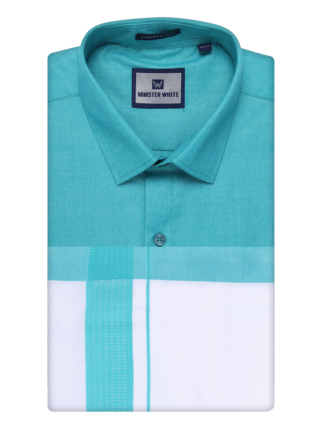 Mens Sky Blue Color Shirt with Matching Border Dhoti Combo Casper by Minister White