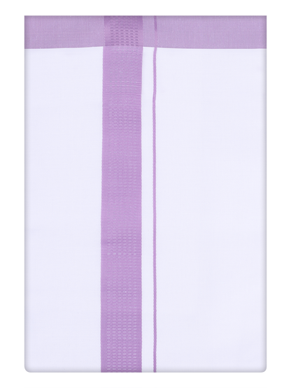 Mens White Cotton Dhoti with Light Purple Border by Minister White