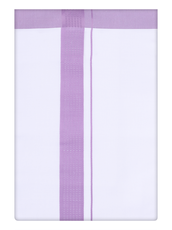 Mens White Cotton Dhoti with Light Purple Border by Minister White