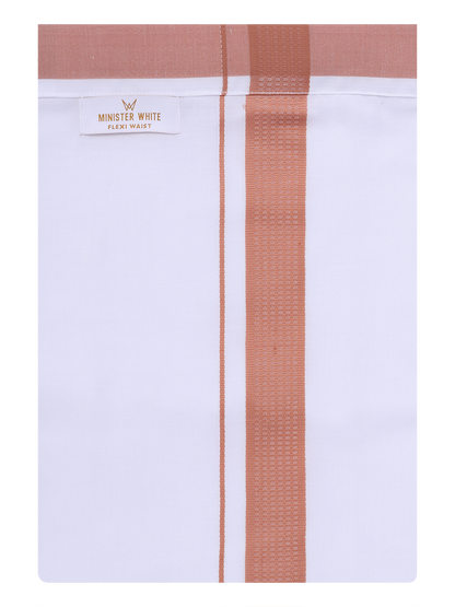 Mens Cotton Flexi Dhoti with Brown Color Border by Minister White