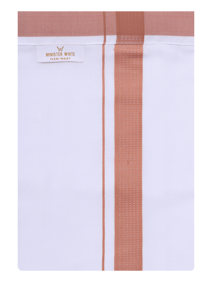 Mens Cotton Flexi Dhoti with Brown Color Border by Minister White
