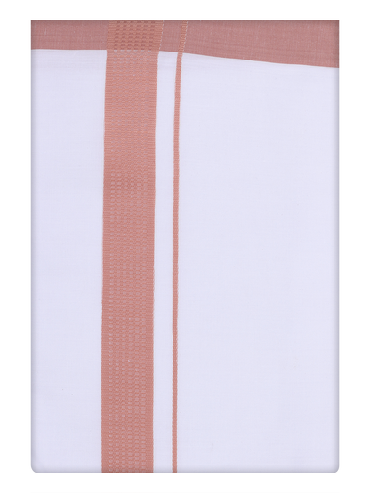 Mens Cotton White Dhoti with Brown Border by Minister White