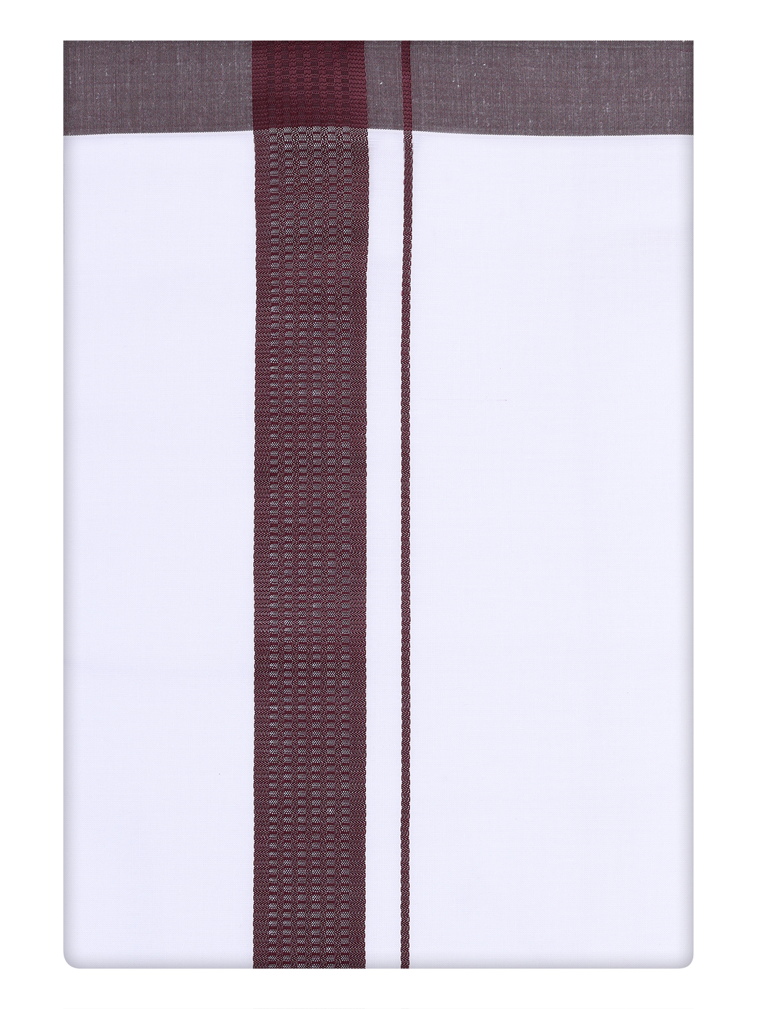 Mens Cotton White Dhoti with Maroon Border by Minister White
