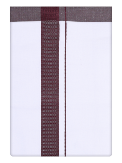 Mens Cotton White Dhoti with Maroon Border by Minister White