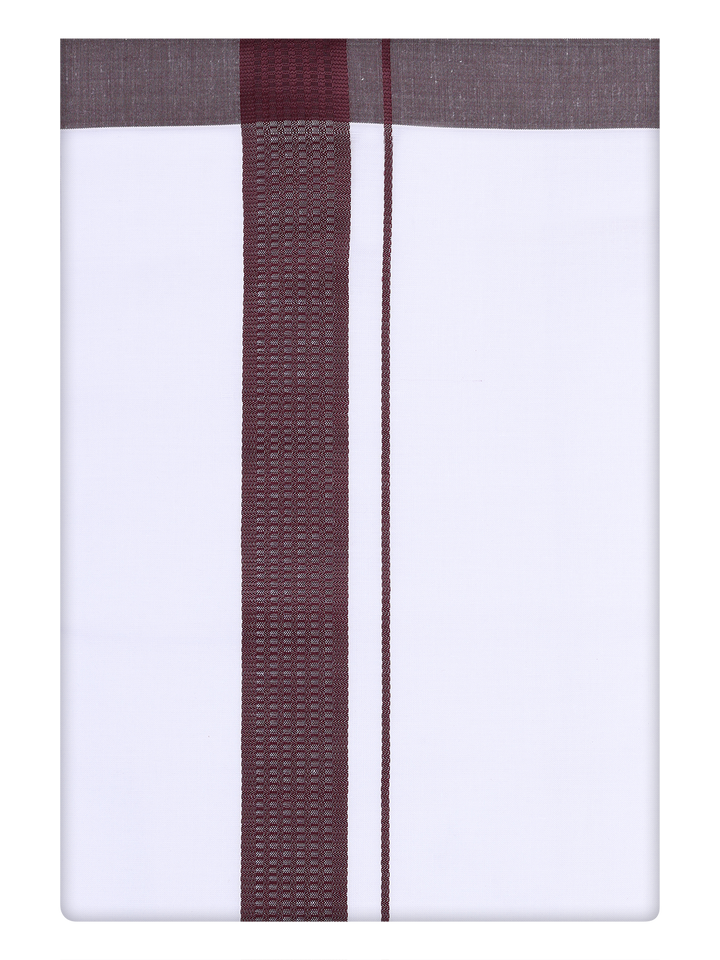 Mens Cotton White Dhoti with Maroon Border by Minister White