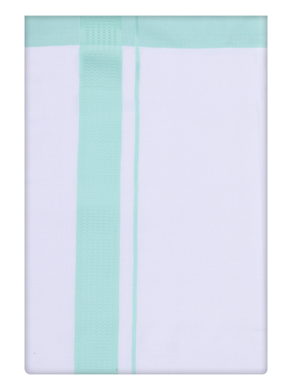 Mens White Cotton Dhoti with Sea Green Border by Minister White