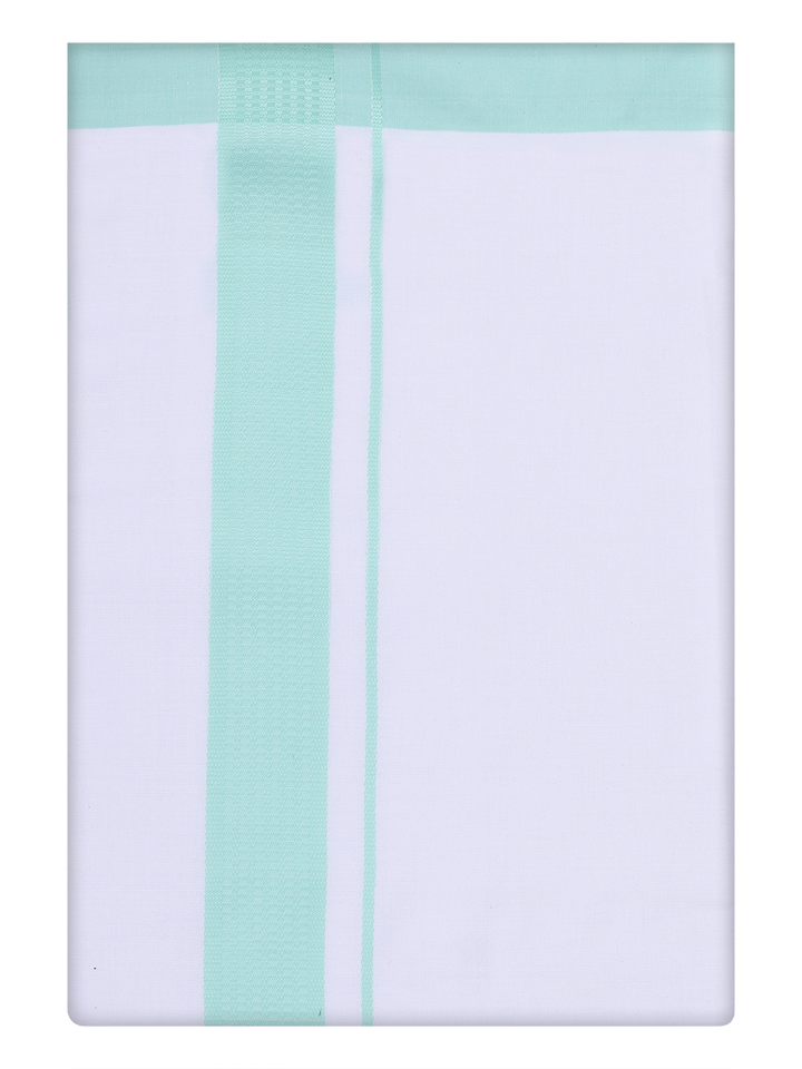 Mens White Cotton Dhoti with Sea Green Border by Minister White
