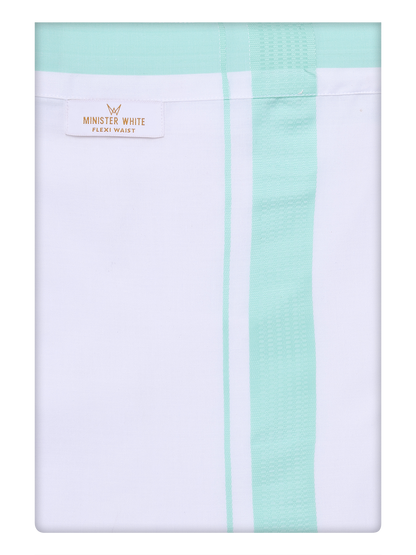 Mens Cotton White Flexi Dhoti with Sea Green Border by Minister White