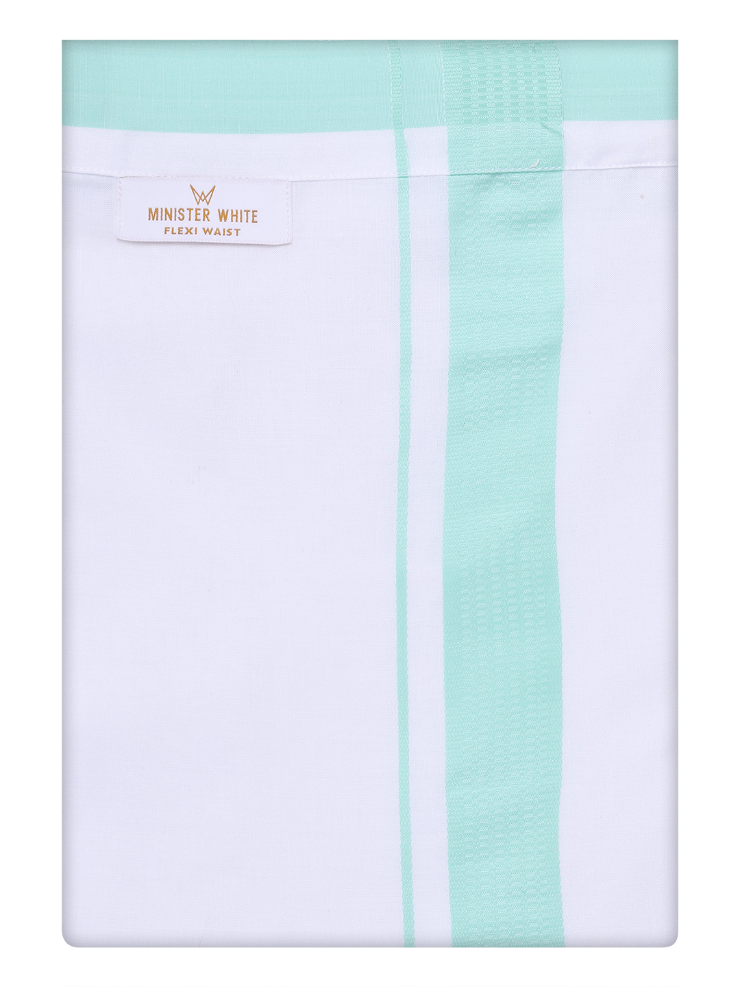 Mens Cotton White Flexi Dhoti with Sea Green Border by Minister White