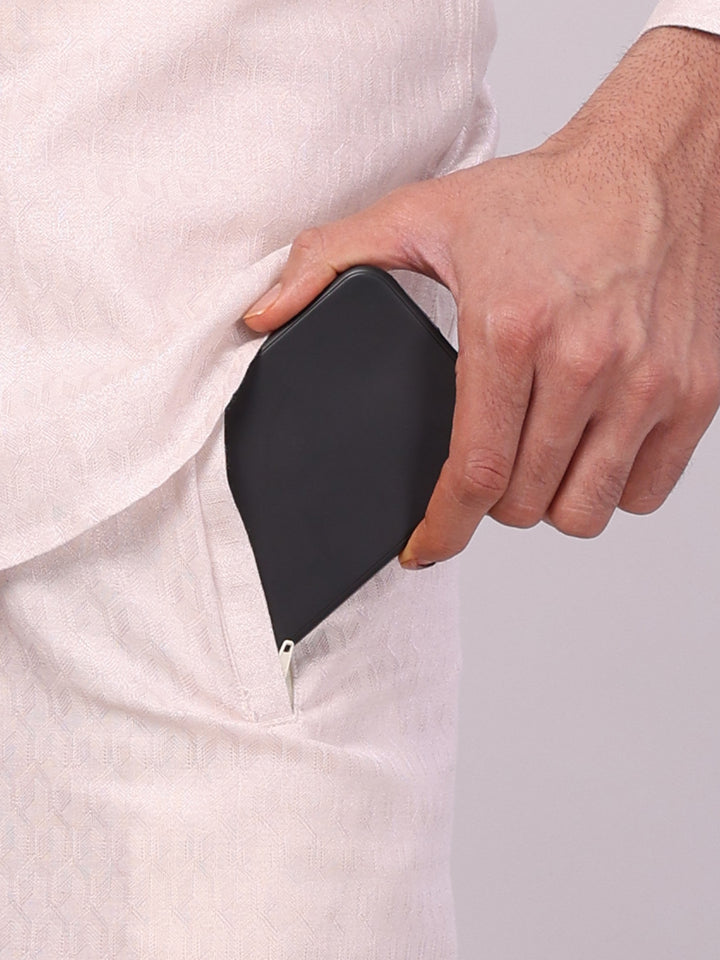 Mens Light Rose Colour Jacquard Shirt with Matching Flexi Dhoti Combo Zeebra