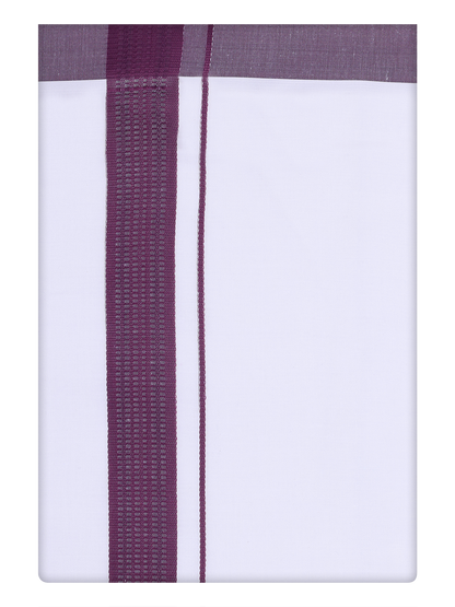 Mens White Cotton Dhoti with Dark Wine Color Border by Minister White