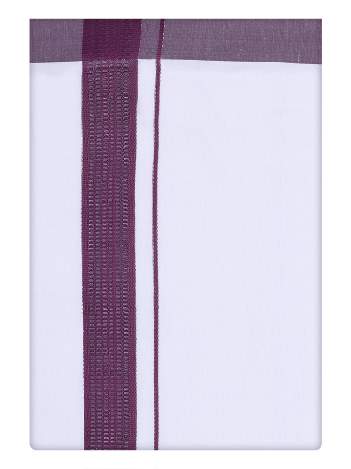 Mens White Cotton Dhoti with Dark Wine Color Border by Minister White