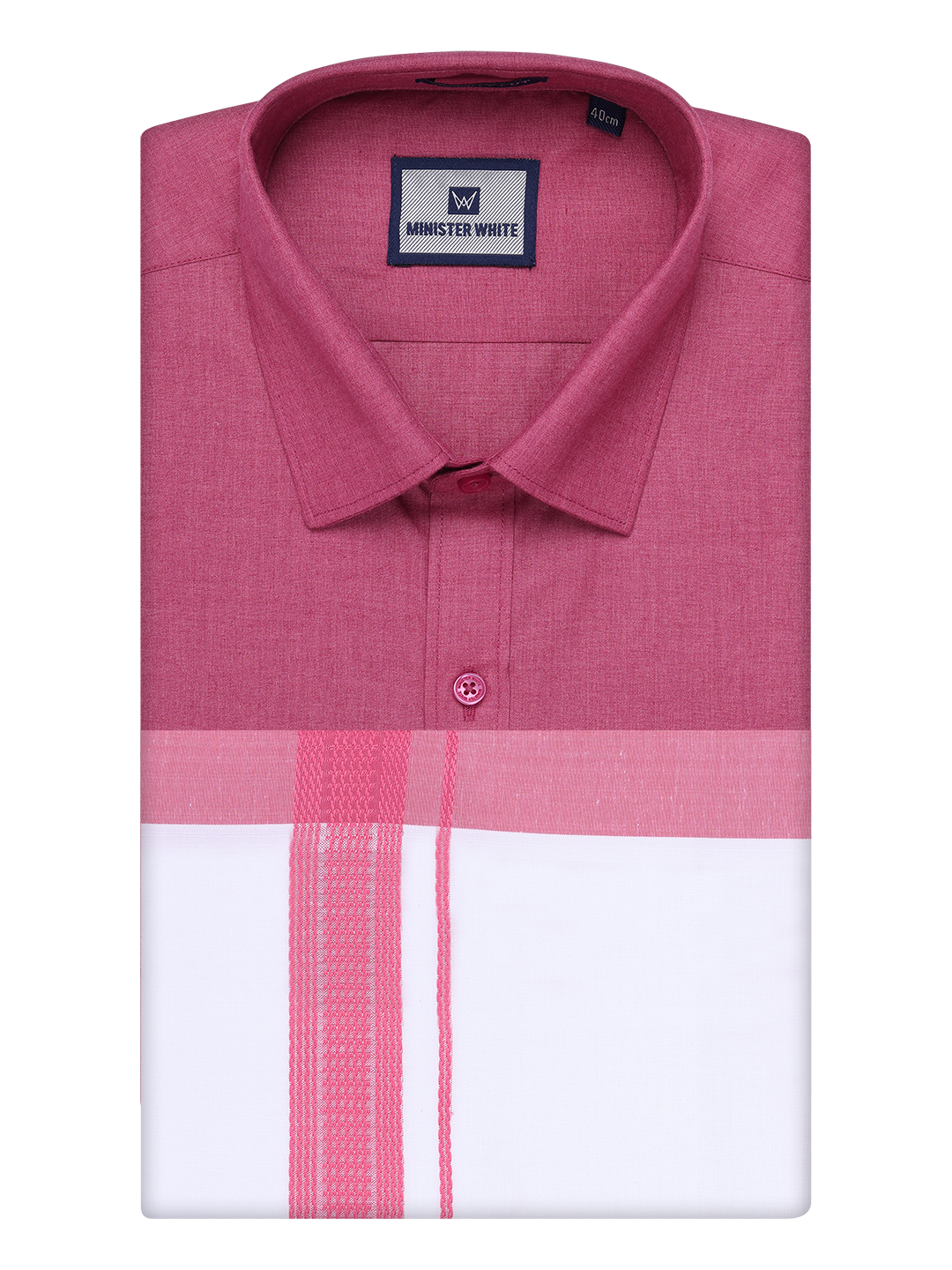 Mens Pink Color Shirt with Matching Border Dhoti Combo Casper by Minister White