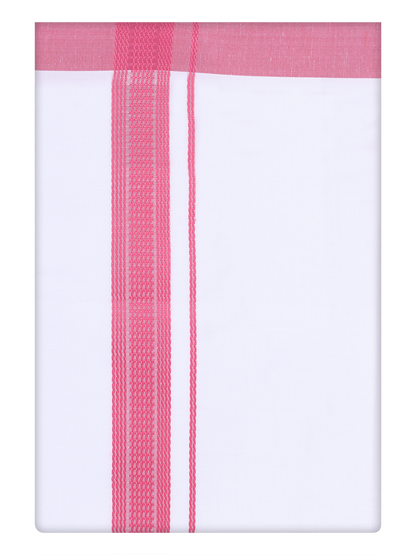 Mens White Cotton Dhoti with Pink Color Border by Minister White