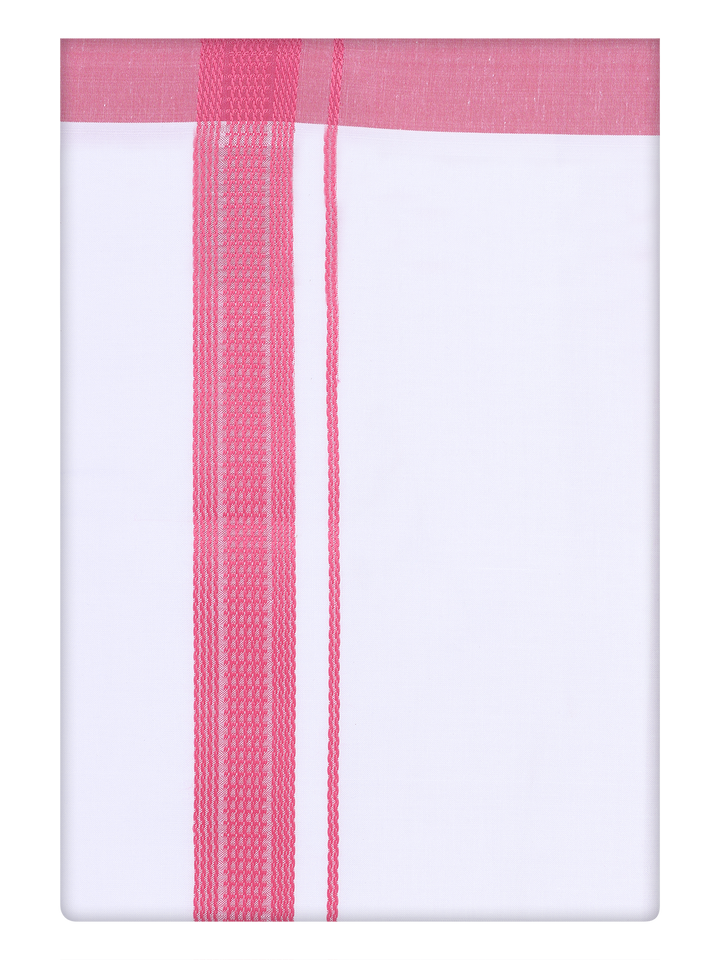 Mens White Cotton Dhoti with Pink Color Border by Minister White