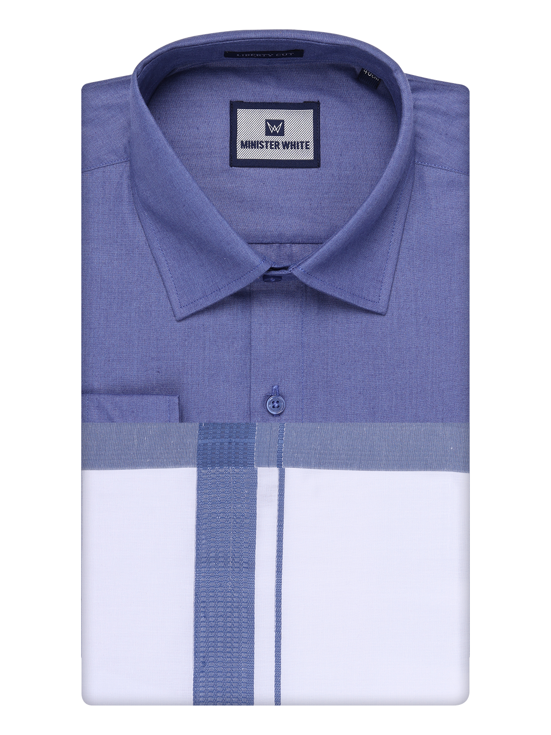 Mens Blue Color Shirt with Matching Border Dhoti Combo Casper by Minister White