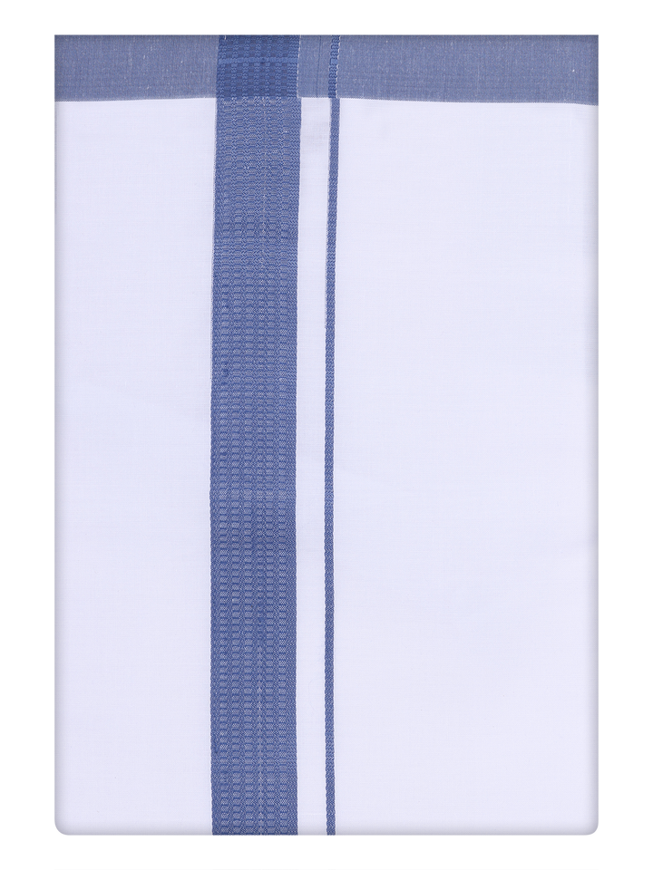 Mens Cotton White Dhoti with Blue Border by Minister White