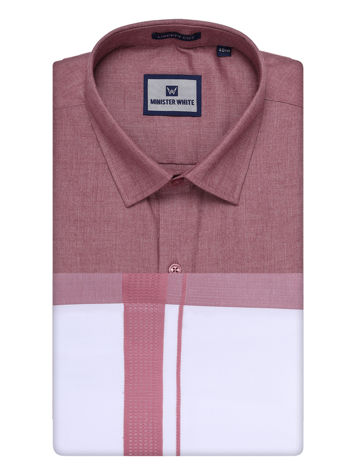 Mens Light Maroon Color Shirt with Matching Border Dhoti Combo Casper by Minister White
