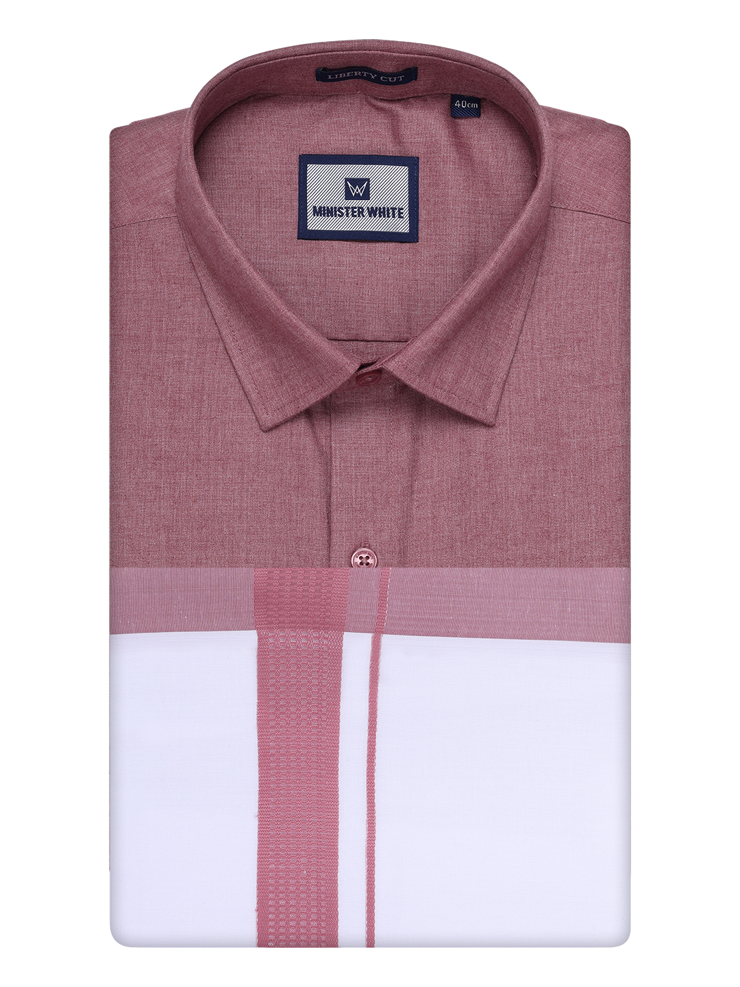 Mens Light Maroon Color Shirt with Matching Border Dhoti Combo Casper by Minister White