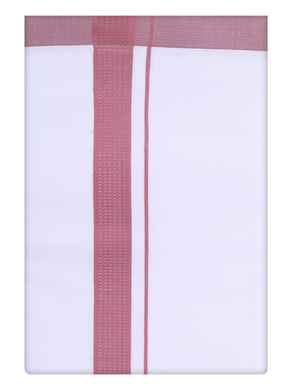 Mens White Cotton Dhoti with Light Maroon Color Border by Minister White