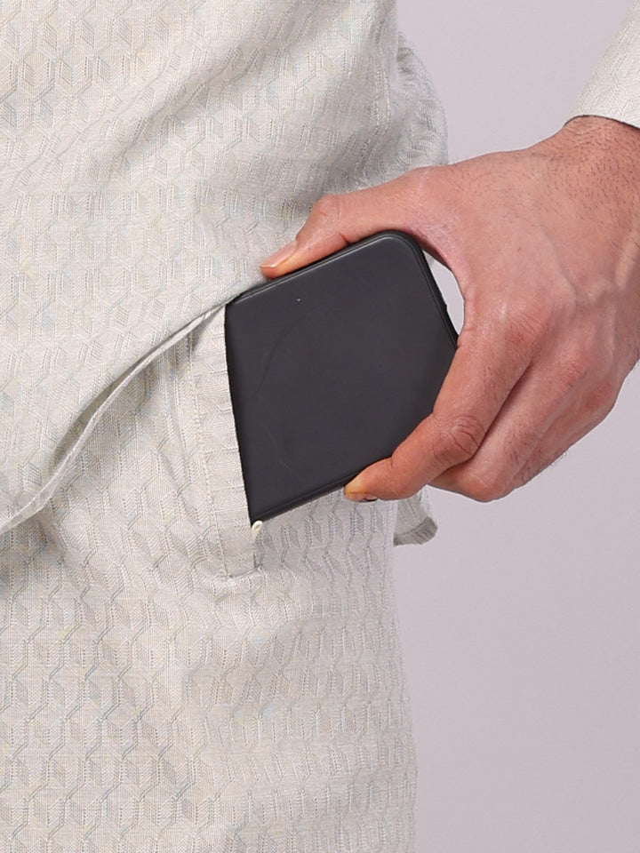 Mens Olive Green Colour Jacquard Shirt with Matching Flexi Dhoti Combo Zeebra