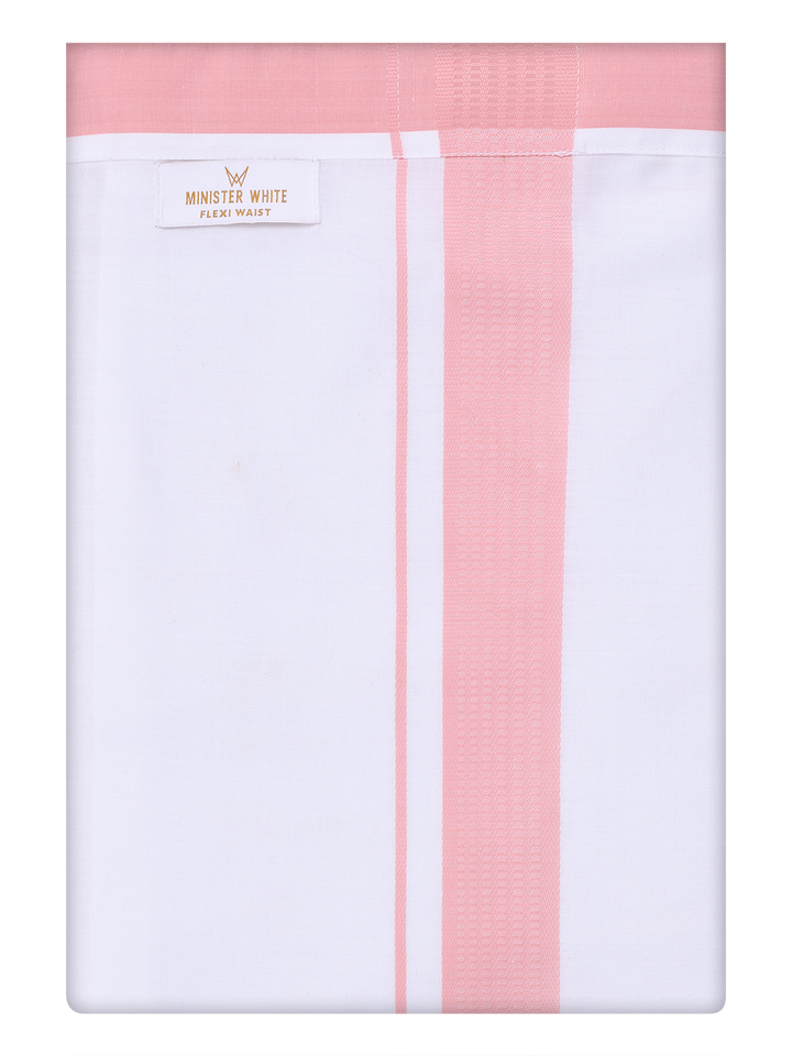 Mens Cotton Flexi Dhoti with Light Pink Color Border by Minister White