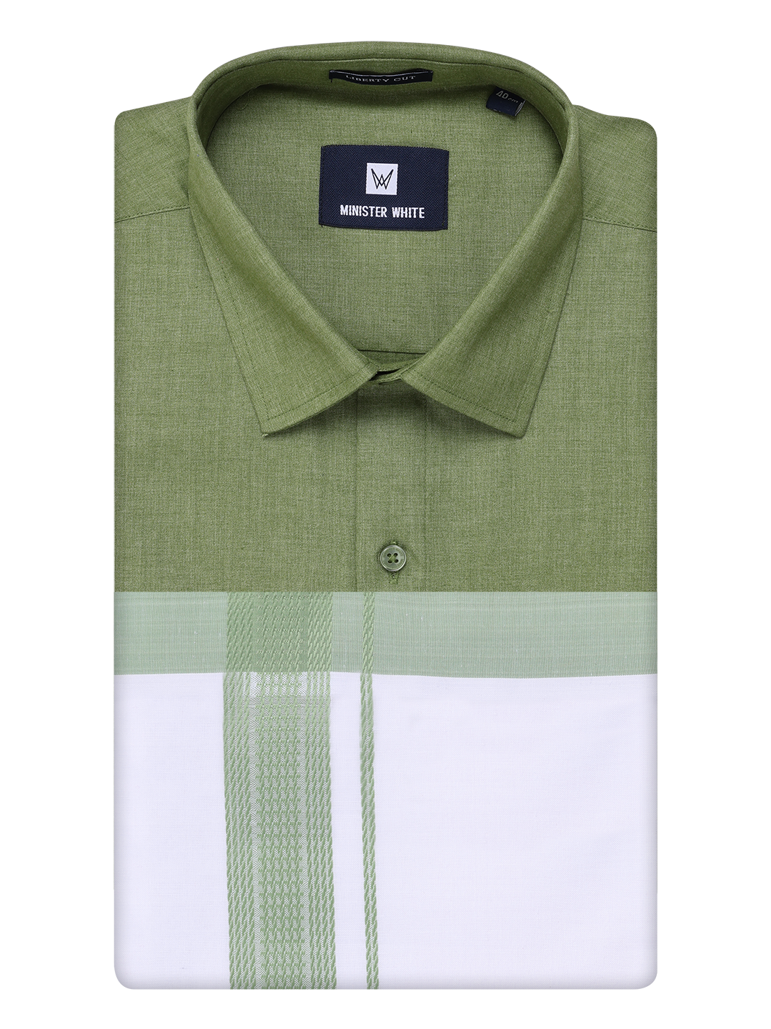 Mens Light Green Color Shirt with Matching Border Dhoti Combo Casper by Minister White