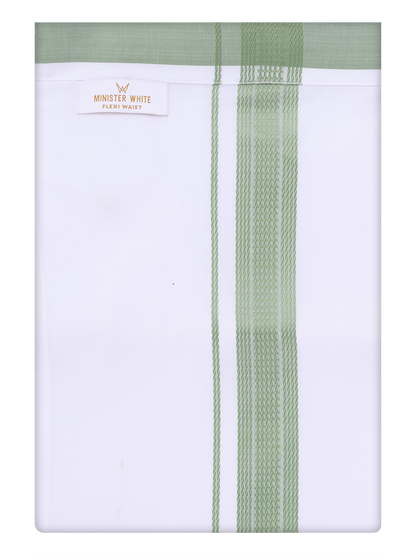 Mens Cotton Flexi Dhoti with Light Green Color Border by Minister White