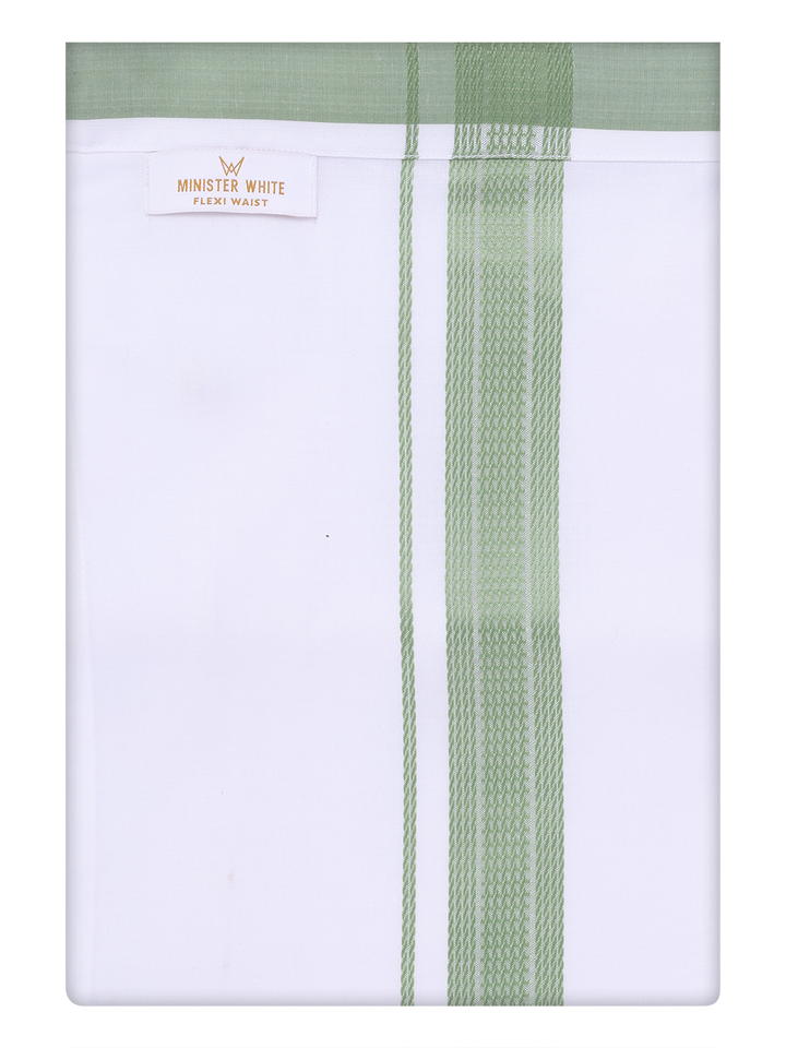 Mens Cotton Flexi Dhoti with Light Green Color Border by Minister White