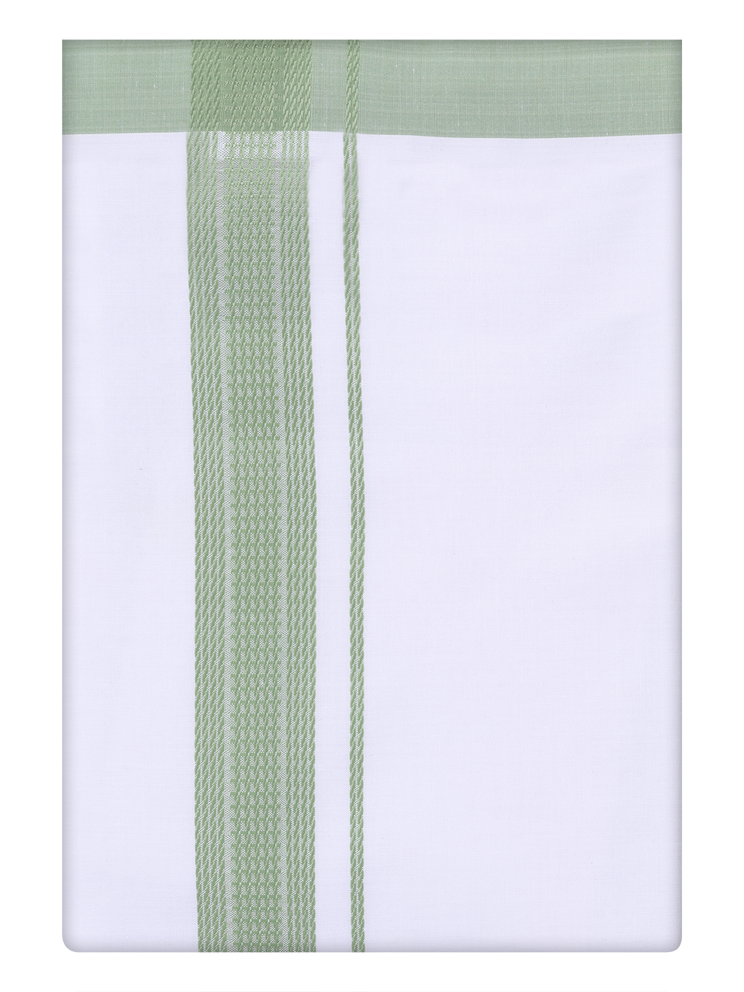 Mens Cotton White Dhoti with Light Green Border by Minister White