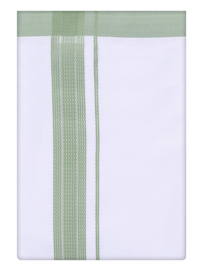 Mens Cotton White Dhoti with Light Green Border by Minister White