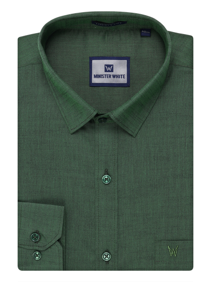 Mens Cotton Dark Green Color Shirt by Minister White 