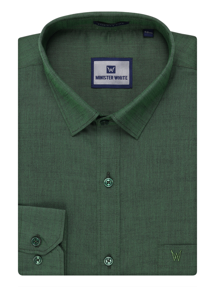 Mens Cotton Dark Green Color Shirt by Minister White 