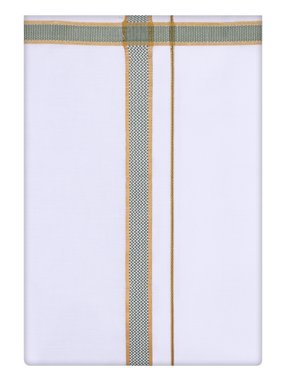 Mens Cotton White Dhoti with Dark Green Color Border Dhoti by Minister White