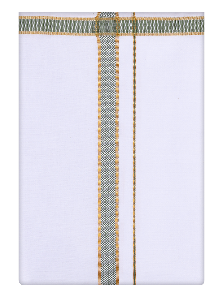 Mens Cotton White Dhoti with Dark Green Color Border Dhoti by Minister White
