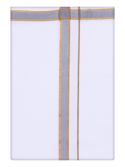 Men's Cotton White Dhoti with Ash Grey Broder by Minister White