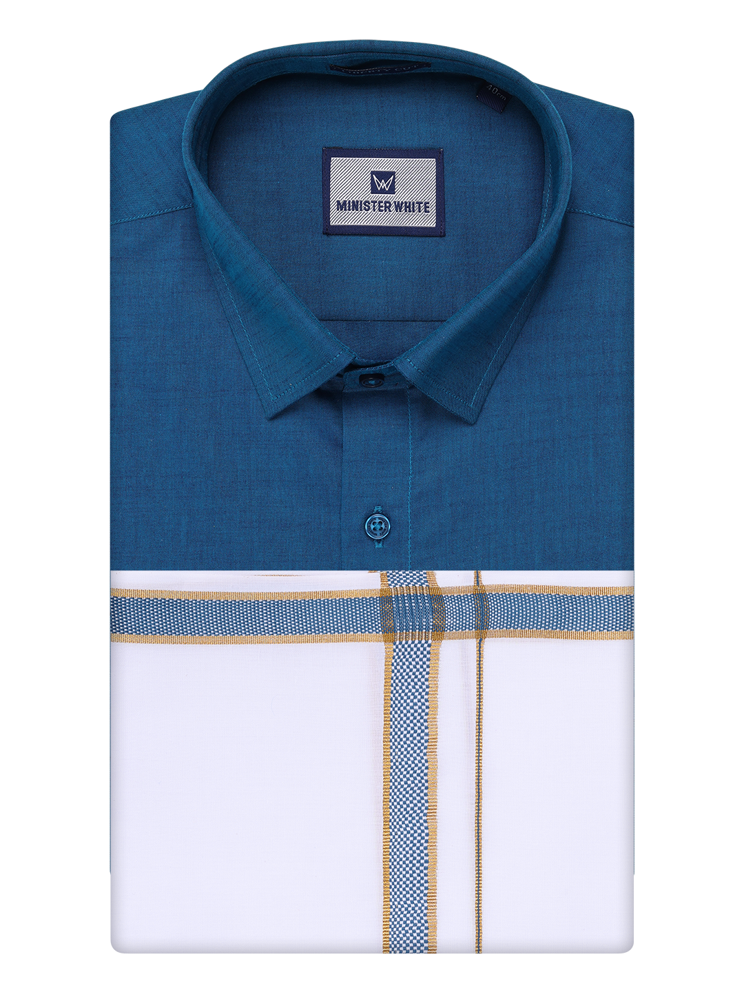 Mens Peacock Shirt with Matching Border Dhoti Combo Pinto by Minister White