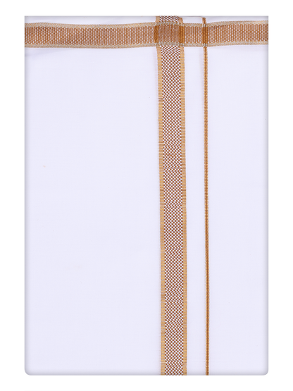 Mens Cotton White Dhoti with Light Brown Color Border Dhoti by Minister White