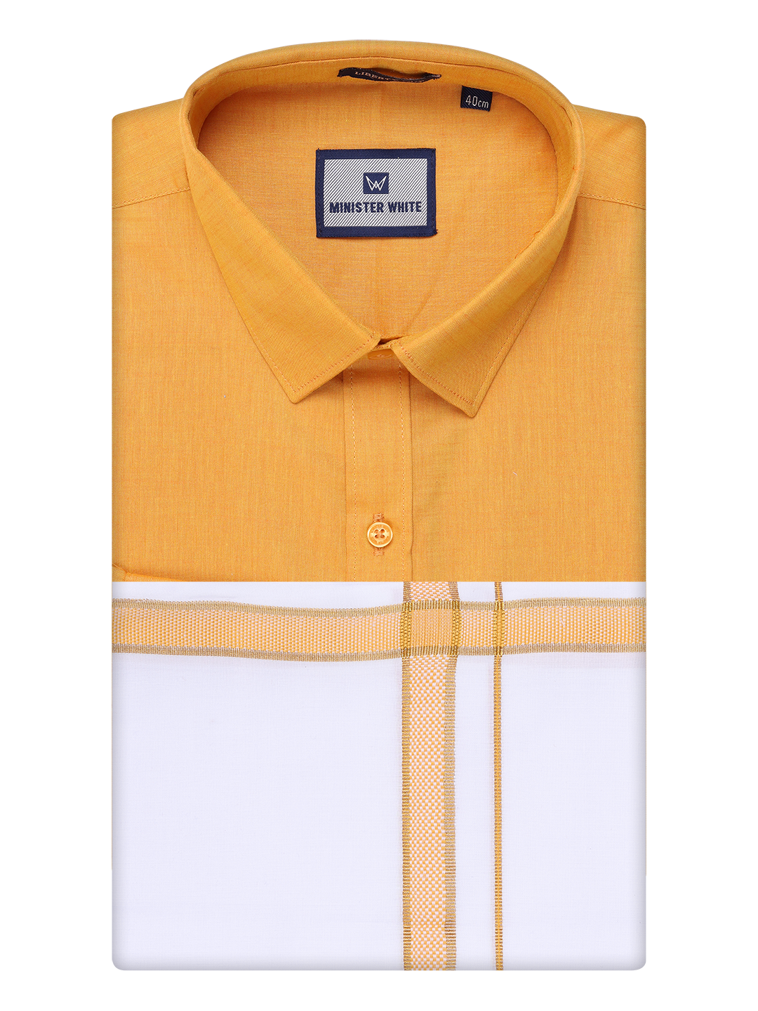 Mens Yellow Shirt with Matching Border Dhoti Combo Pinto by Minister White