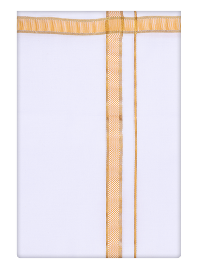 Mens Cotton White Dhoti with Yellow Broder by Minister White