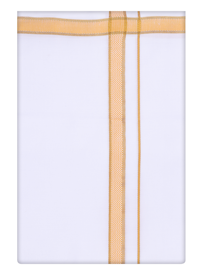 Mens Cotton White Dhoti with Yellow Broder by Minister White