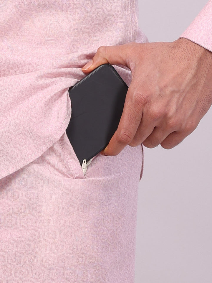 Mens Rose Tissue Jacquard Shirt with Matching Flexi Dhoti Combo Zeebra