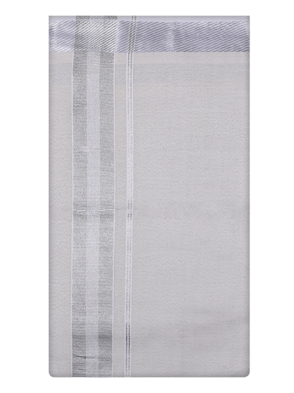 Mens Tissue Plain Jari Border Dhoti by Minister White
